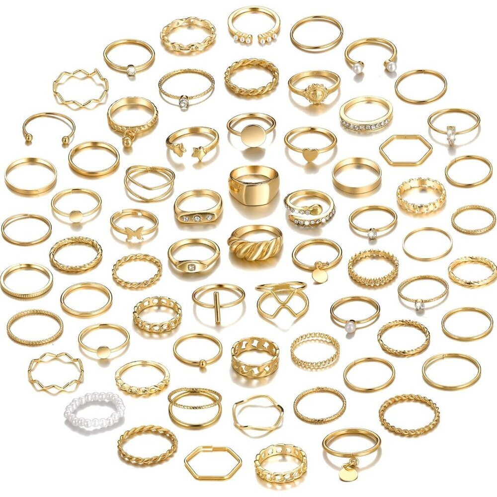 68 Pcs Gold Knuckle Rings Set for Women, Stackable Boho Joint Finger Midi Rings